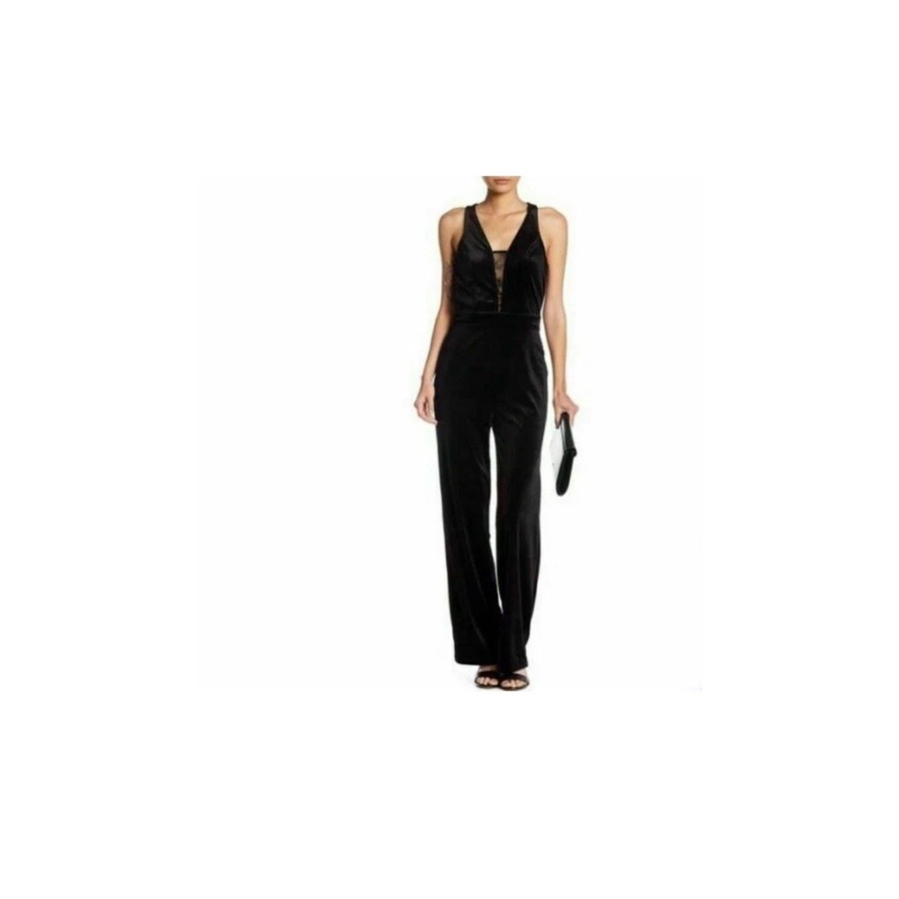 Romeo & Juliet Couture sz S Cross Open Navy Blue Velvet Jumpsuit Pants B49